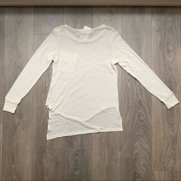 REVOLVE LNA Women's Long Sleeve Torn Pocket Tee Top Linen Blend Ivory Small - Picture 12 of 13